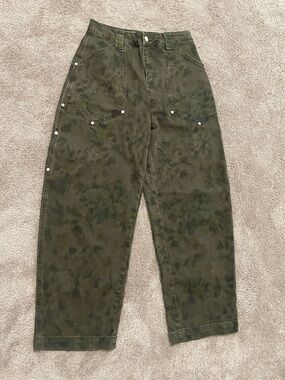 Avec Les filles denim Olive Green High-Waisted Utility Pants